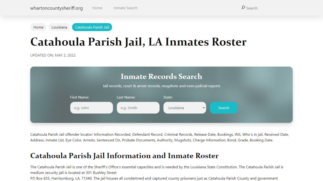 Catahoula Parish Jail, LA Jail Roster, Name Search