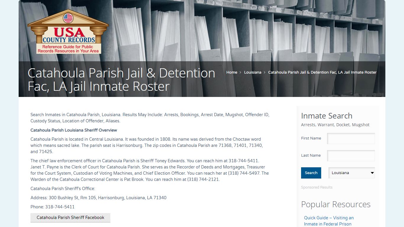 Catahoula Parish Jail & Detention Fac, LA Jail Inmate Roster